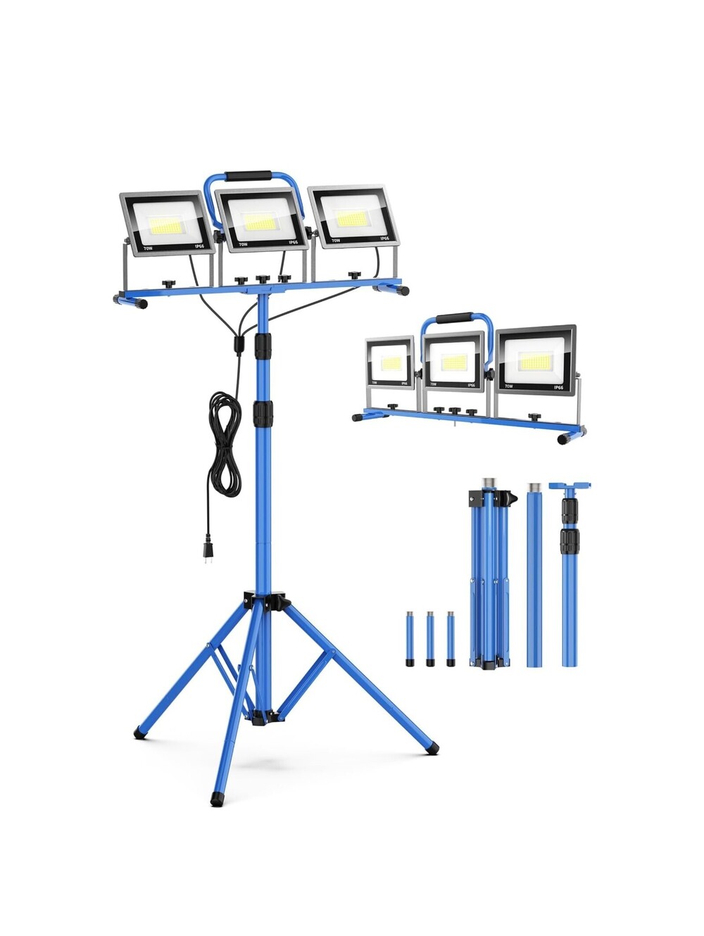 21000 Lumen Work Lights Stand 3 Adjustable Head LED Work Light Foldable Stand